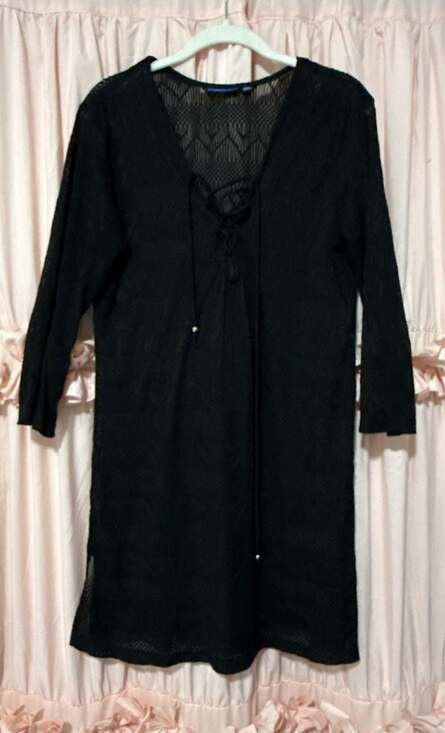 Apt. 9 Other - Apt. 9 Black Lace-Up Crochet Swim Cover-Up Tunic